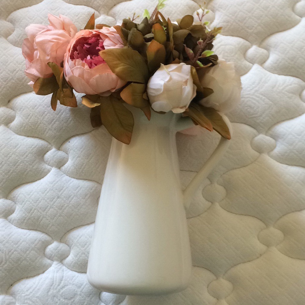 Cream Pitcher Vase and Artificial Peonies